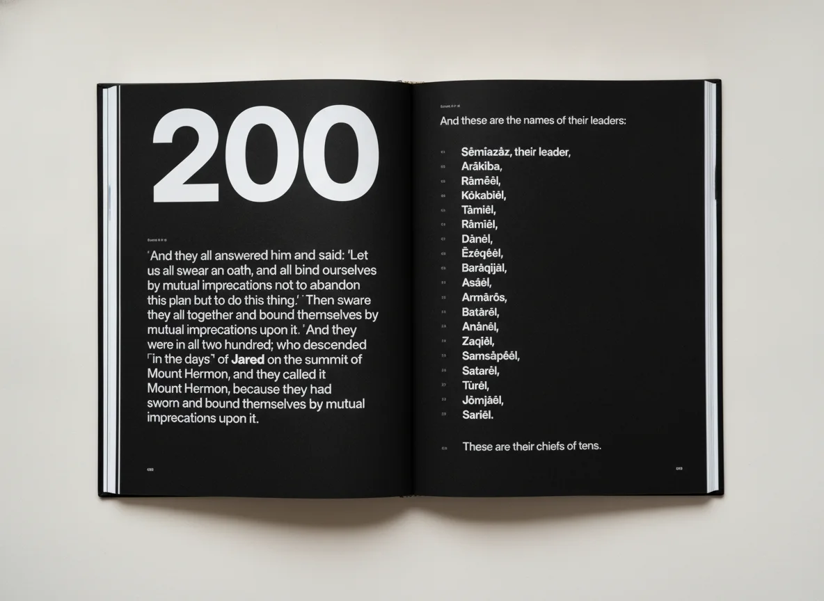 The open Book of Enoch, the number 200 on a black page